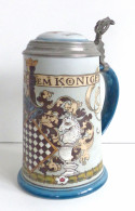 Schach Bierkrug Mettlach Mit Zinndeckel Ludorum Schach Dem Könige, H=20 Cm 0,5 L, Sehr Selten! - Ajedrez