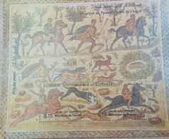 2024 Tunisie Tunisia Mosaic Horse Dog Bloc Cheval Chevalin Jockey Lapin Rabbit  MNH New - Cavalli