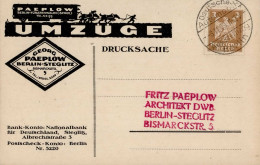 Berlin Steglitz (1000) Werbe-Karte Paeplow Umzüge Sonderstempel I - Plötzensee