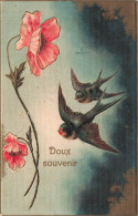 FANTAISIES - Hirondelles - Fleurs - Doux Souvenir - Colorisé  - Carte Postale Ancienne - Andere & Zonder Classificatie