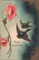 FANTAISIES - Hirondelles - Fleurs - Doux Souvenir - Colorisé  - Carte Postale Ancienne - Otros & Sin Clasificación