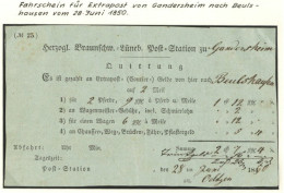 Bad Gandersheim (3353) Fahrschein Für Extrapost Vom 28. Juni 1850 I-II - Otros & Sin Clasificación