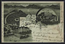 Mondschein-Lithographie Leoni /Starnbergersee, Bergbahn Zum Hotel Rottmannshöhe, Dampfer Am Anleger  - Starnberg