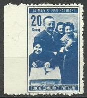 Turkey; 1950 General Elections 20 K. ERROR "Imperf. Edge" - Unused Stamps