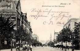 Münster (4400) Bahnhofstrasse Hotel Kaiserhof 1906 Bahnpost Rheine-Soest Zug 642 5.4.06 I- - Muenster