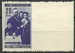 Turkey; 1950 General Elections 20 K. ERROR "Imperf. Edge & Color Tone Variety" - Ongebruikt