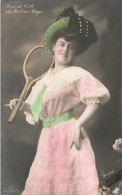FANTAISIES - Femmes - Femme - Colorisé - Raquette De Tennis - Carte Postale Ancienne - Femmes