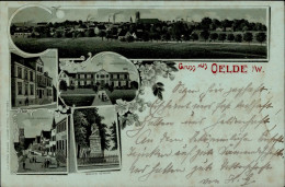 Oelde (4740) Mondschein-Karte Langestrasse Gasthaus Zum Schützenhof Kriegerdenkmal 1898 II (fleckig VS) - Autres & Non Classés