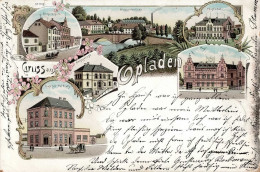 Opladen (5090) Bürgerschule Gasthaus Paffrath Postamt 1897 II (kleine Stauchung) - Autres & Non Classés