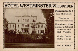 Wiesbaden (6200) Hotel Westminster Mainzerstrasse 8 Ecke Rheinstrasse 1913 II (Randmangel, Fleckig, Stauchung) - Wiesbaden