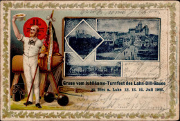Diez (6252) Präge-Karte Jubiläums-Turnfest Des Lahn-Dill-Gaues 12. Bis 14. Juli 1902 II (Ecken Abgestoßen) - Autres & Non Classés