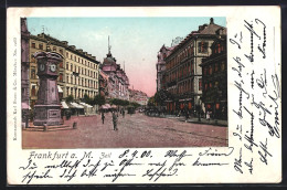 Goldfenster-AK Frankfurt A. M, Strassenblick In Die Zeil Mit Uhr Und Mit Leuchtenden Fenstern  - Otros & Sin Clasificación