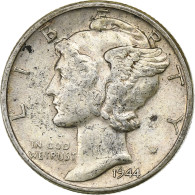 États-Unis, Dime, Mercury Dime, 1944, U.S. Mint, Argent, TTB+, KM:140 - 1916-1945: Mercury