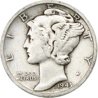 États-Unis, Dime, Mercury Dime, 1943, U.S. Mint, Argent, TB+, KM:140 - 1916-1945: Mercury (Mercure)