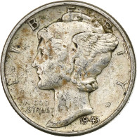 États-Unis, Dime, Mercury Dime, 1943, U.S. Mint, Argent, TTB, KM:140 - 1916-1945: Mercury (Mercurio)