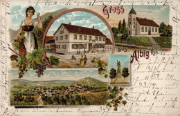 Albig (6509) Gasthaus Zum Grünen Kranz Ev. Kirche Kriegerdenkmal 1901 II (kleine Stauchung) - Otros & Sin Clasificación