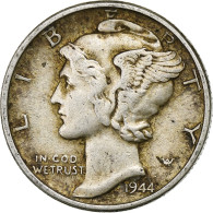 États-Unis, Dime, Mercury Dime, 1944, U.S. Mint, Argent, TTB, KM:140 - 1916-1945: Mercury (kwik)