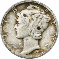 États-Unis, Dime, Mercury Dime, 1943, U.S. Mint, Argent, TTB, KM:140 - 1916-1945: Mercury