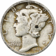 États-Unis, Dime, Mercury Dime, 1943, U.S. Mint, Argent, TTB, KM:140 - 1916-1945: Mercury (kwik)