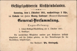 Kirchheimbolanden (6719) General-Versammlung Geflügelzuchtverein 1911 I-II (keine Ak-Einteilung) - Andere & Zonder Classificatie