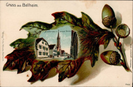 Bellheim (6729) Präge-Karte Hauptstrasse Ev. Kirche 1916 I - Sonstige & Ohne Zuordnung
