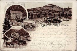 Gamburg (6977) Hotel Gasthaus Tauber Perle Bahnhof Bimssteinfabrik 1901 I-II (Rand Fleckig) - Otros & Sin Clasificación