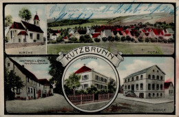 Kützbrunn (6974) Gasthaus Zum Löwen Kirche Schule 1912 I-II - Other & Unclassified