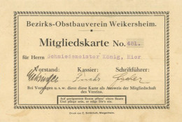 Weikersheim (6992) Mitgliedskarte Des Bezirks-Obstbauvereins Weikersheim I (keine AK-Einteilung) - Otros & Sin Clasificación