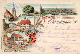 Leinfelden-Echterdingen (7022) Kirche Rathaus Gsthaus Zum Hirsch F. Bayha 1899 I-II (fleckig) - Altri & Non Classificati