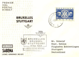 Aérophilatélie-1ère Liaison Postale Aérienne BRUXELLES-STUTTGART Par Avion Sabena-cachet De Bruxelles Du 01.10.54 - Primi Voli