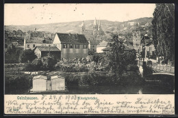 AK Gelnhausen, Kinzigbrücke, Im Hintergrund Kirche  - Gelnhausen