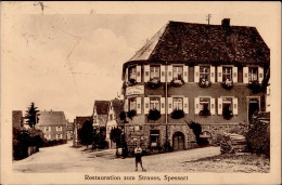 Spessart (7505) Gasthaus Zum Strauss Inh. Ochs 1936 II (Stempeldurchdruck, Stauchung) - Karlsruhe