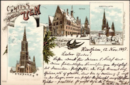 Ulm (7900) Winterlitho Rathaus 1897 I - Andere & Zonder Classificatie