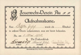 Au (7918) Feuerwehr-Verein Au Aufnahmskarte 1920 I- Pompiers - Altri & Non Classificati