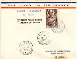 Aérophilatélie-1ère Liaison Postale Aérienne ALGER-EL OUED-TOUGGOURT-cachet Du 16.01.55 - Primeros Vuelos