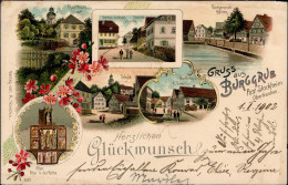 Burggrub (8644) Litho Pfarrhaus Schule Alter 1898 II (RS Geklebt) - Other & Unclassified