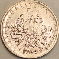 France - 5 Francs 1964, KM# 926, Silver (#4333) - 5 Francs