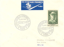 Aérophilatélie-Liaison Postale Aérienne De Nuit Xè Anniversaire 19 Juin 1956 PARIS-NICE- Cachet De Paris Du 19.06.56 - Premiers Vols