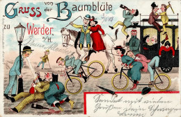 Werder (Havel) (o-1501) Gruss Von Der Baumblüte Fahrrad Straßenbahn 1903 II (Stauchung) Cycles Montagnes - Altri & Non Classificati