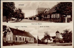 Biesen (o-1951) Gasthaus Fielitz, Paul Kirche Mit Schule 1934 I-II - Altri & Non Classificati