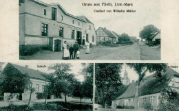 Flieth (o-2091) Gasthof Müller, Wilhelm Schule Pfarrhaus 1911 I-II - Sonstige & Ohne Zuordnung