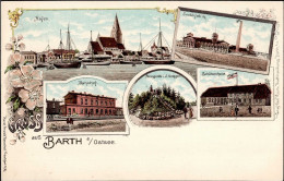 Barth (o-2380) Hafen Bahnhof Steingrotte Zuckerfabrik Schützenhaus Steingrotte 1899 I-II - Autres & Non Classés