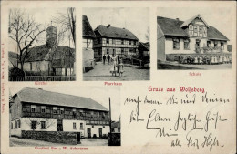 Wolfsberg (o-4701) Gasthaus Schwarze Schule Pfarrhaus Kirche 1899 I-II (Stauchung) - Other & Unclassified