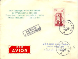 Aérophilatélie-Par Compagnie Chérifienne De Transports Aériens-Première Liaison Postal Directe PARIS-MEKNES-cachet De Pa - Erst- U. Sonderflugbriefe
