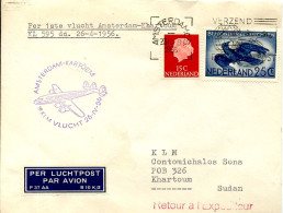 Aérophilatélie-1e KLM Vlicht 26 Nov 56 AMSTERDAM-KARTOEM - Cachet D'Amsterdam Du 23.04.56 - Primi Voli