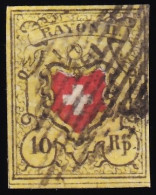 Suiza.  1850.  Rayon II. 10 R. Amarillo, Negro Y Rojo. - 1843-1852 Poste Federali E Cantonali