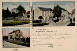 Langenleuba-Oberhain (o-7231) Kirche Gasthaus Schankwirtschaft Hermann Dittrich Schule I-II (RS Fleckig) - Andere & Zonder Classificatie