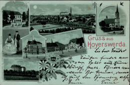 Hoyerswerda (o-7700) Mondschein-Karte Gasthaus Zum Adler Postamt Amtsgericht Tracht 1898 I- - Other & Unclassified