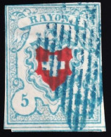 Suiza.  1851.  Rayon II. 5 R. Azul Y Rojo. - 1843-1852 Correos Federales Y Cantonales