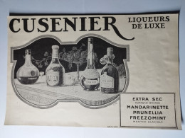 Cartonnage Publicitaire CUSENIER LIQUEURS DE LUXE CURACAO ORANGE MANDARINETTE PRUNELLIA FREEZOMINT 18 X 28 Cm Env - Sonstige & Ohne Zuordnung